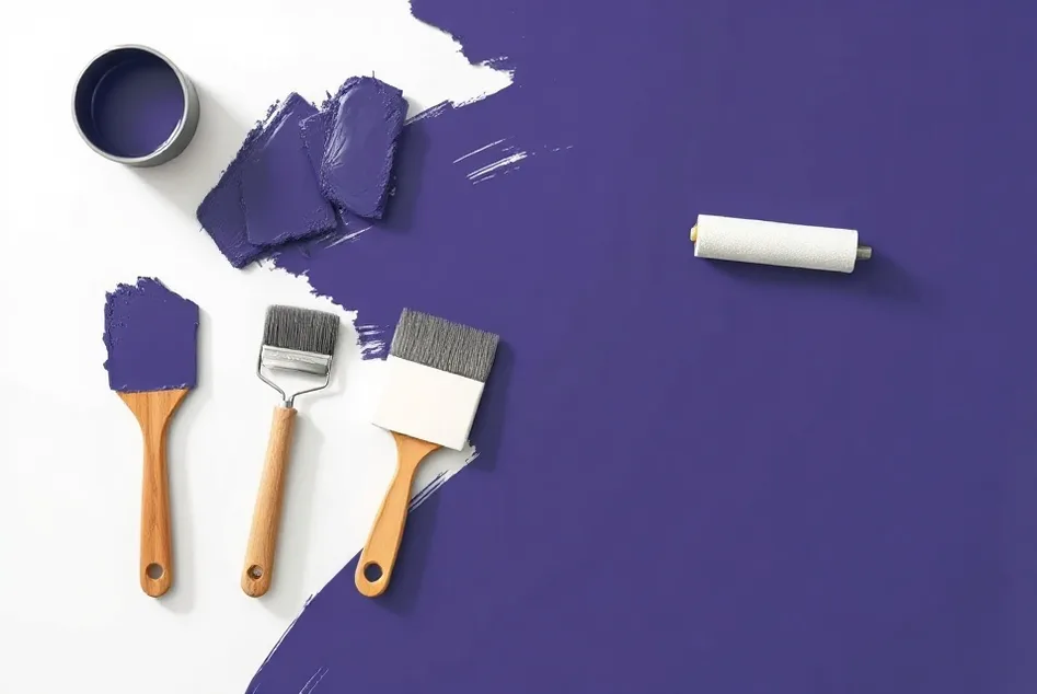 Outils de peinture disposés dans l'ordre des étapes du chantier