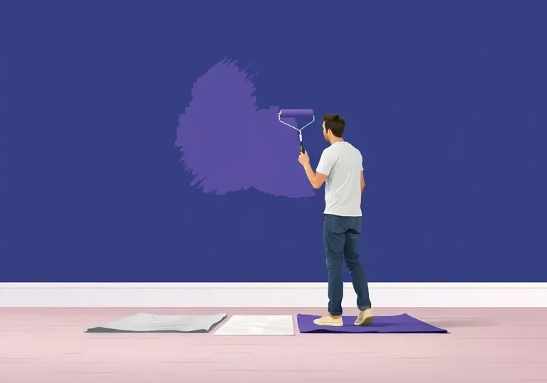 Peintre appliquant la peinture au rouleau sur un mur de salon